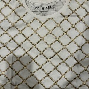 Kids' Short Sleeve Tee in White with Gold Chain Print